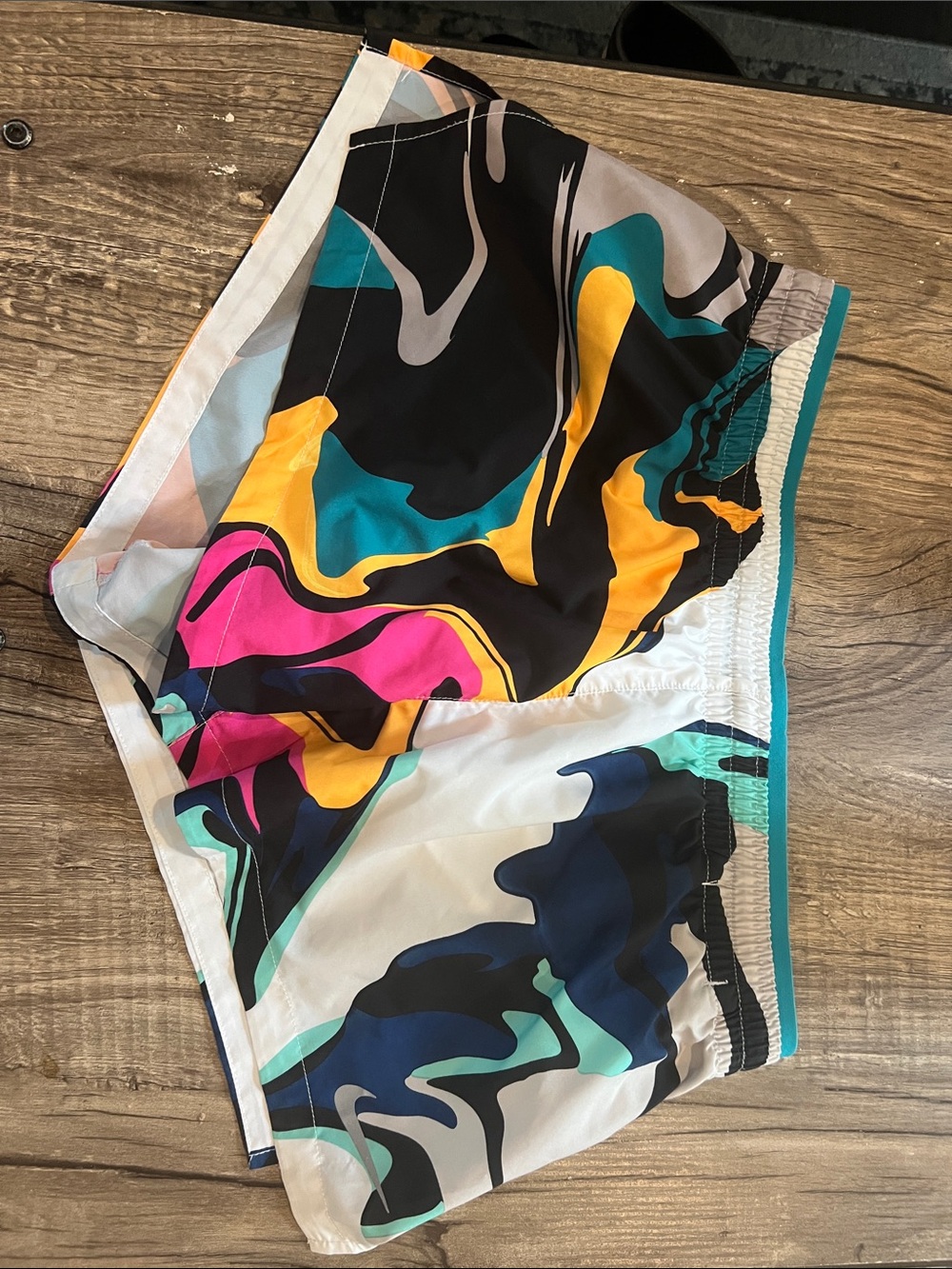 Nike Dri-FIT Running Shorts Marble Swirl Teal Pink Yellow Medium